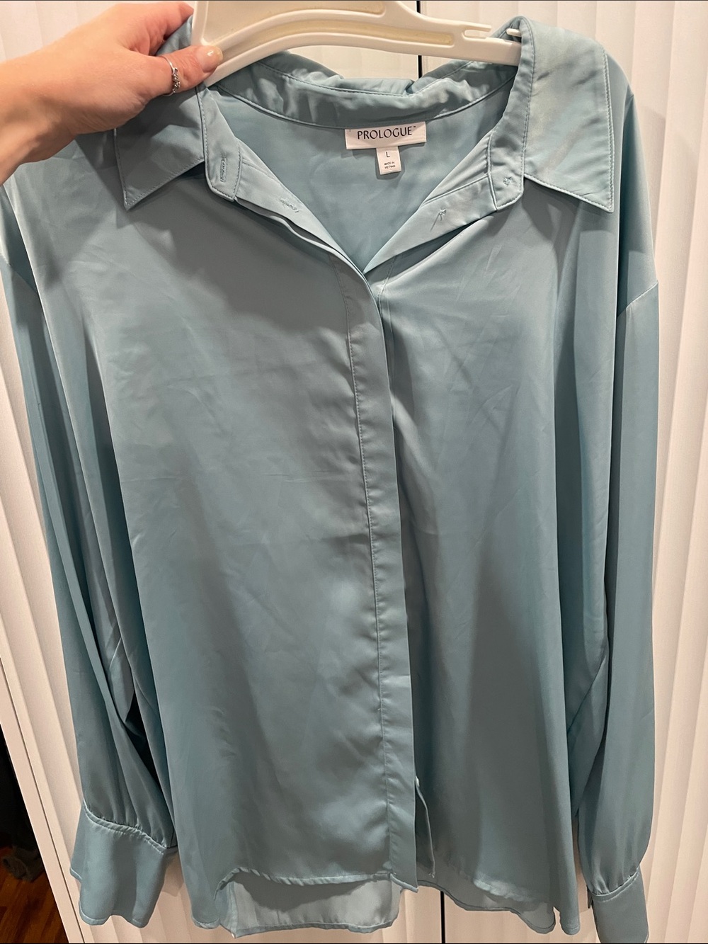 Prologue Women's Pale Blue Silk-Like Button Down Shirt